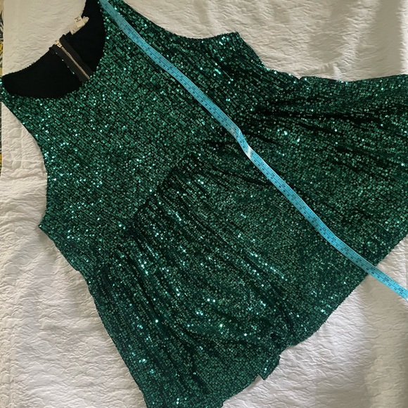 POL Blouse Womens Large Green Sparkle Sleeveless Baby Doll Sequin Shirt - Picture 10 of 11